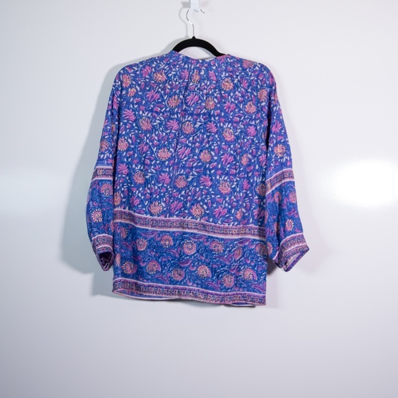 Bell By Alicia Cotton Silk Pink Purple Floral Flower Print Pattern Boho Blouse M - Picture 4 of 4